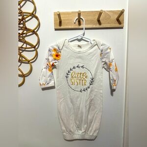 Floral Sleeve Baby Gown with Little Sister Print